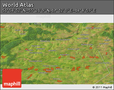 Satellite 3D Map of the Area around 55° 11' 31" N, 47° 40' 29" E