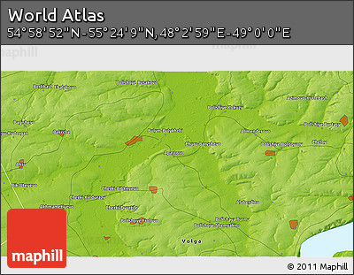 Physical 3D Map of the Area around 55° 11' 31" N, 48° 31' 29" E