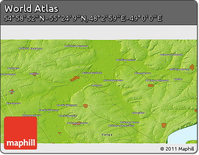 Physical 3D Map of the Area around 55° 11' 31" N, 48° 31' 29" E