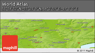 Physical Panoramic Map of the Area around 55° 11' 31" N, 48° 31' 29" E