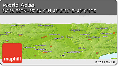 Physical Panoramic Map of the Area around 55° 11' 31" N, 48° 31' 29" E