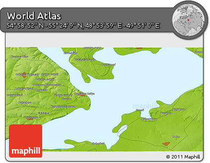 Physical 3D Map of the Area around 55° 11' 31" N, 49° 22' 30" E