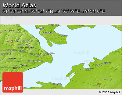 Physical 3D Map of the Area around 55° 11' 31" N, 49° 22' 30" E