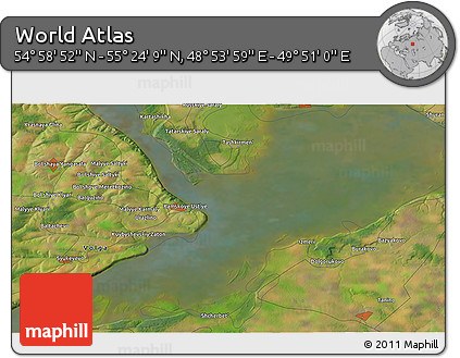 Satellite 3D Map of the Area around 55° 11' 31" N, 49° 22' 30" E