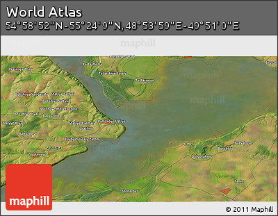 Satellite 3D Map of the Area around 55° 11' 31" N, 49° 22' 30" E