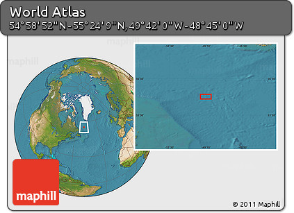Satellite Location Map of the Area around 55° 11' 31" N, 49° 13' 30" W