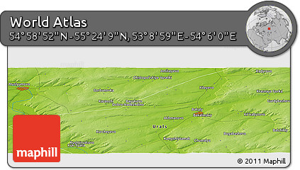 Physical Panoramic Map of the Area around 55° 11' 31" N, 53° 37' 30" E