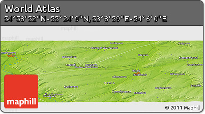Physical Panoramic Map of the Area around 55° 11' 31" N, 53° 37' 30" E