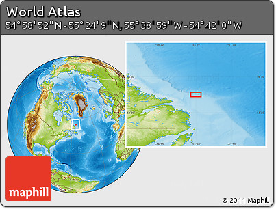 Physical Location Map of the Area around 55° 11' 31" N, 55° 10' 29" W