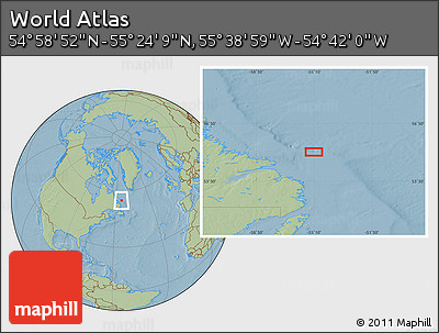 Savanna Style Location Map of the Area around 55° 11' 31" N, 55° 10' 29" W, hill shading