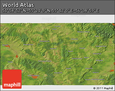 Satellite 3D Map of the Area around 55° 11' 31" N, 56° 10' 29" E