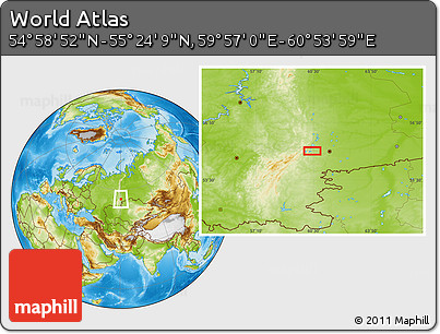 Physical Location Map of the Area around 55° 11' 31" N, 60° 25' 29" E