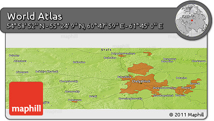 Physical Panoramic Map of the Area around 55° 11' 31" N, 61° 16' 29" E