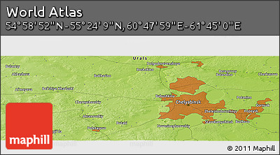 Physical Panoramic Map of the Area around 55° 11' 31" N, 61° 16' 29" E