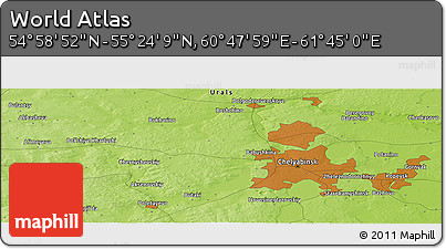 Physical Panoramic Map of the Area around 55° 11' 31" N, 61° 16' 29" E