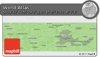 Political Panoramic Map of the Area around 55° 11' 31" N, 61° 16' 29" E