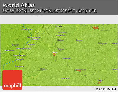 Physical 3D Map of the Area around 55° 11' 31" N, 65° 31' 30" E