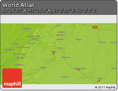 Physical 3D Map of the Area around 55° 11' 31" N, 65° 31' 30" E