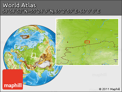 Physical Location Map of the Area around 55° 11' 31" N, 65° 31' 30" E