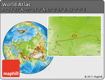 Physical Location Map of the Area around 55° 11' 31" N, 65° 31' 30" E