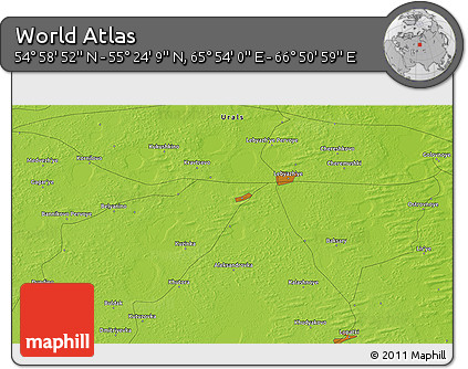 Physical 3D Map of the Area around 55° 11' 31" N, 66° 22' 30" E