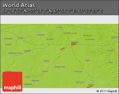 Physical 3D Map of the Area around 55° 11' 31" N, 66° 22' 30" E