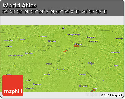 Physical 3D Map of the Area around 55° 11' 31" N, 66° 22' 30" E