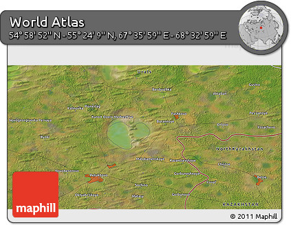 Satellite 3D Map of the Area around 55° 11' 31" N, 68° 4' 29" E