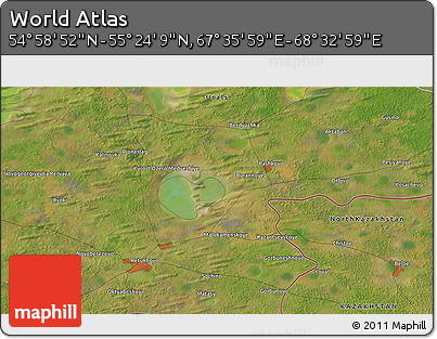 Satellite 3D Map of the Area around 55° 11' 31" N, 68° 4' 29" E