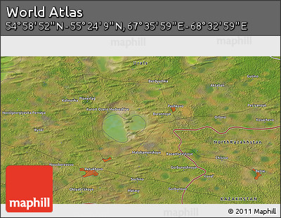 Satellite 3D Map of the Area around 55° 11' 31" N, 68° 4' 29" E