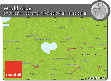 Physical Map of the Area around 55° 11' 31" N, 68° 4' 29" E