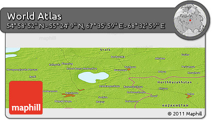 Physical Panoramic Map of the Area around 55° 11' 31" N, 68° 4' 29" E