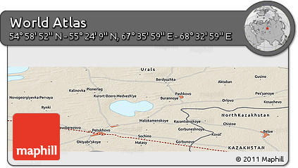 Shaded Relief Panoramic Map of the Area around 55° 11' 31" N, 68° 4' 29" E