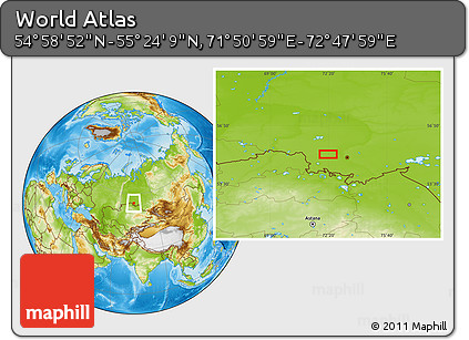 Physical Location Map of the Area around 55° 11' 31" N, 72° 19' 29" E