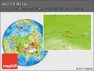 Physical Location Map of the Area around 55° 11' 31" N, 72° 19' 29" E