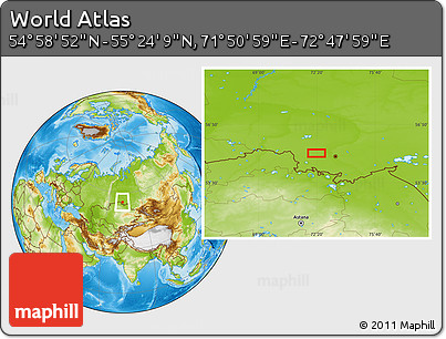 Physical Location Map of the Area around 55° 11' 31" N, 72° 19' 29" E