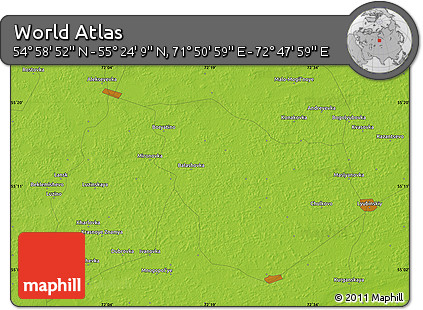 Physical Map of the Area around 55° 11' 31" N, 72° 19' 29" E