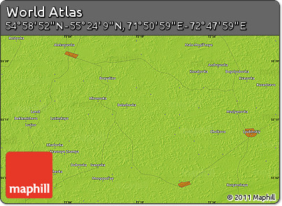 Physical Map of the Area around 55° 11' 31" N, 72° 19' 29" E