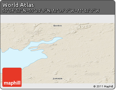 Shaded Relief 3D Map of the Area around 55° 11' 31" N, 72° 10' 30" W