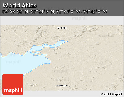Shaded Relief 3D Map of the Area around 55° 11' 31" N, 72° 10' 30" W