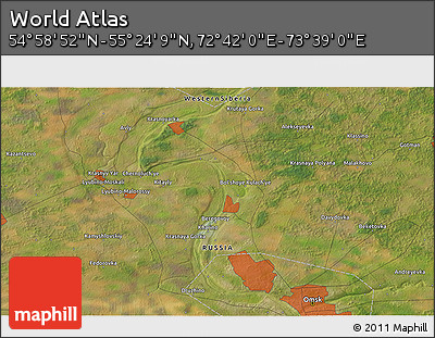 Satellite 3D Map of the Area around 55° 11' 31" N, 73° 10' 30" E