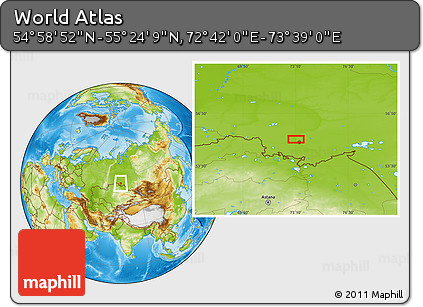 Physical Location Map of the Area around 55° 11' 31" N, 73° 10' 30" E