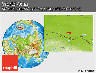 Physical Location Map of the Area around 55° 11' 31" N, 73° 10' 30" E