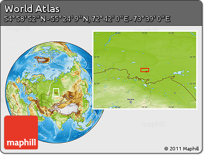 Physical Location Map of the Area around 55° 11' 31" N, 73° 10' 30" E