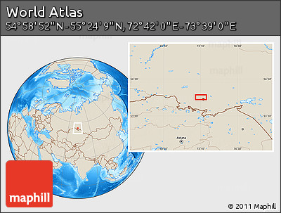 Shaded Relief Location Map of the Area around 55° 11' 31" N, 73° 10' 30" E