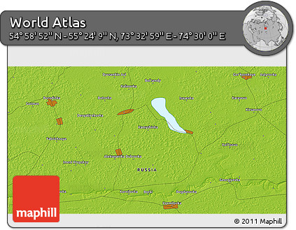 Physical 3D Map of the Area around 55° 11' 31" N, 74° 1' 30" E