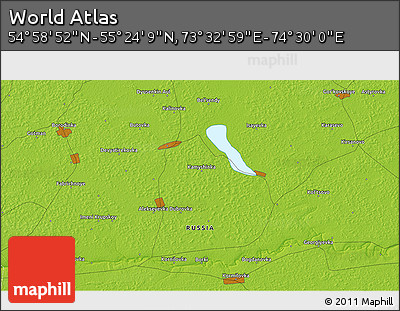 Physical 3D Map of the Area around 55° 11' 31" N, 74° 1' 30" E