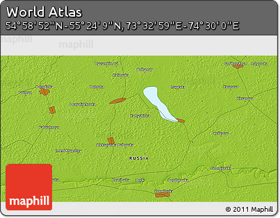 Physical 3D Map of the Area around 55° 11' 31" N, 74° 1' 30" E