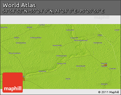 Physical 3D Map of the Area around 55° 11' 31" N, 74° 52' 30" E