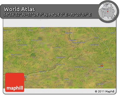 Satellite 3D Map of the Area around 55° 11' 31" N, 74° 52' 30" E